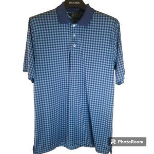 BROOKS BROTHERS Casual SS Golf Polo Shirt St. Andrews Blue Plaid Checked Poly Lg